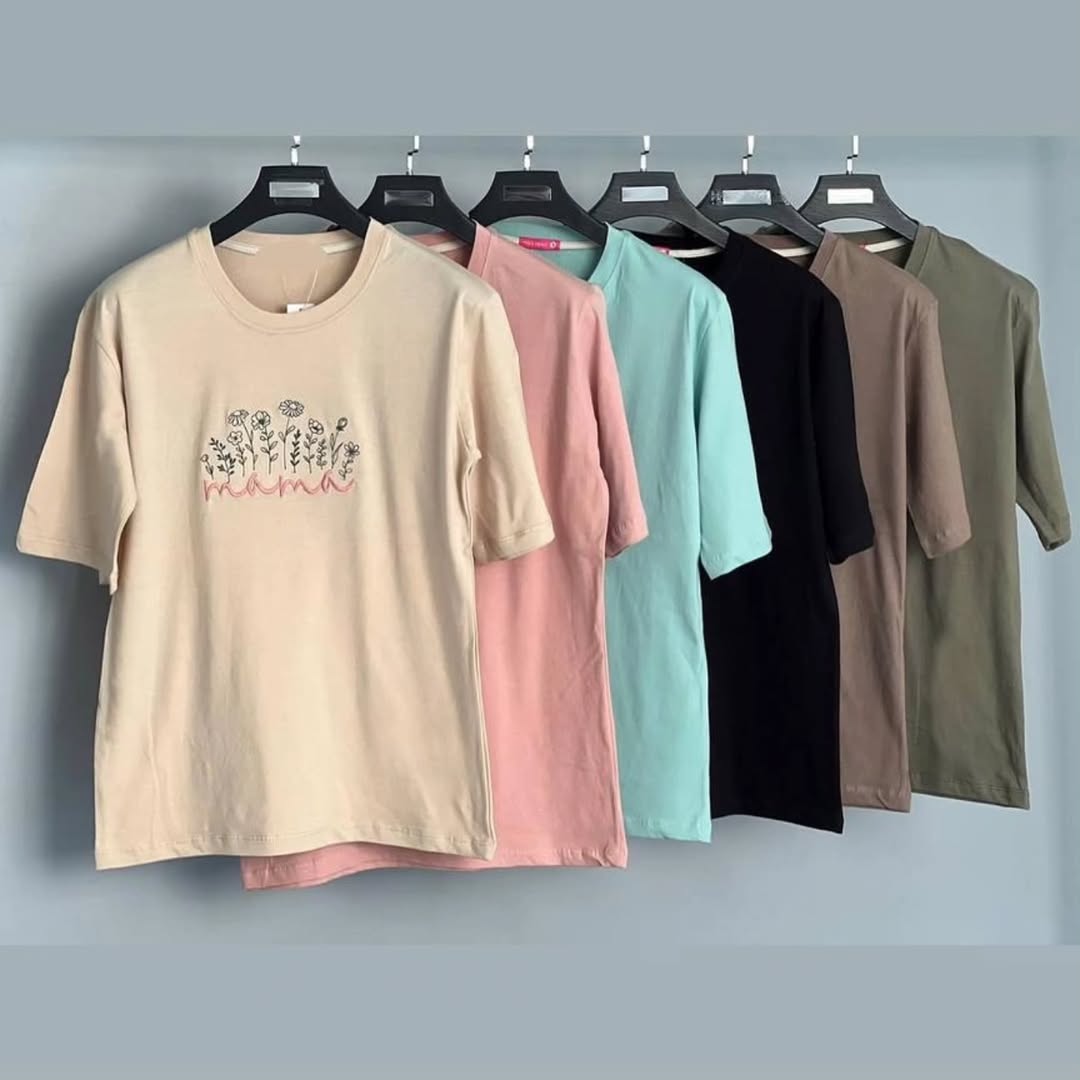 تیشرت نخ پنبه گلدوزی زنانه آستین کوتاه